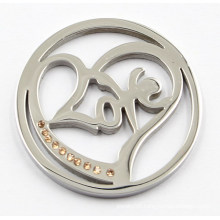 Silver Heart Love Coin Plate Fit 33/35/38mm Lockets